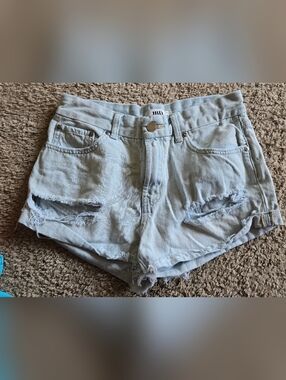 Pale Blue Distressed Denim Shorts - Women
